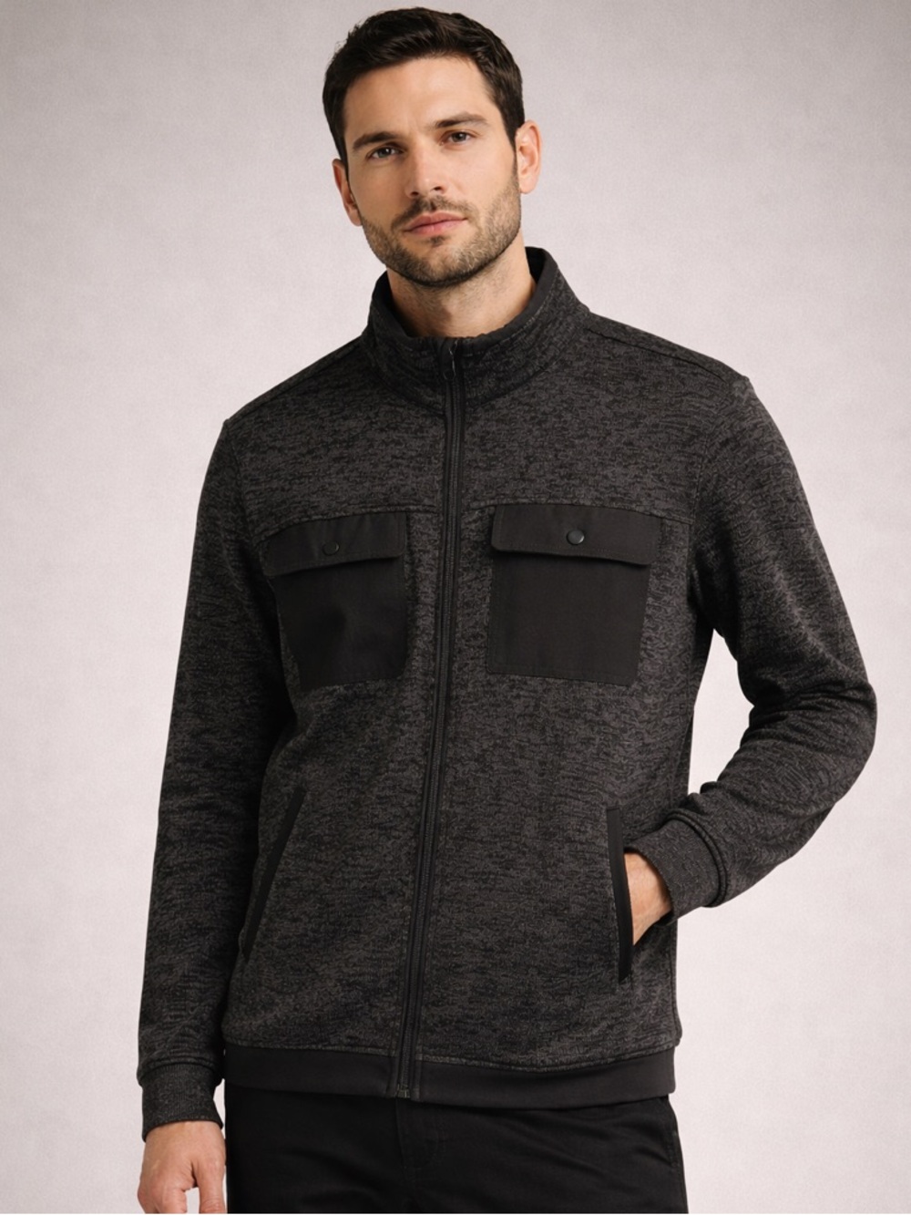 NWT Zip Fleece Jacket Mens Small Grey Black Utility Le 31 Simons - Picture 2 of 13